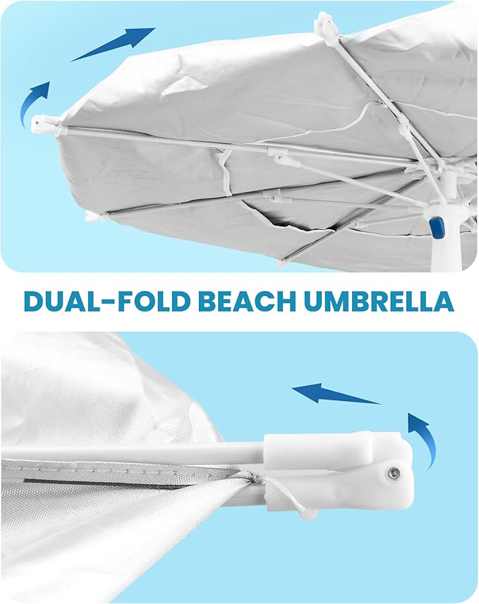 OutdoorMaster Beach Umbrellas for Sand with Sandbag & Anchor, 7.2ft Adjustable Umbrella for Beach Heavy Duty Wind, Portable UPF50+ Sunshade with Carry Bag for Patio