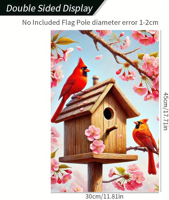 BlissYard Spring Welcome Cardinal Garden Flag 12x18 Double Sided Floral Red Bird Cardinal Yard Flags for Outside Holiday Seasonal Garden Decor Porch Lawn Outdoor Decorations Banner