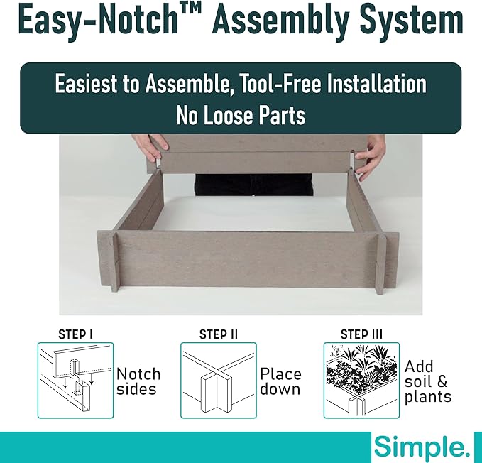 Raised Garden Bed Outdoors, Patio Ground Planter Box for Gardening Deep-Rooted Vegetables, Fruits, Flowers, Herbs, Traditional (Stone Gray, 2ft x 2ft x 10 Inches)