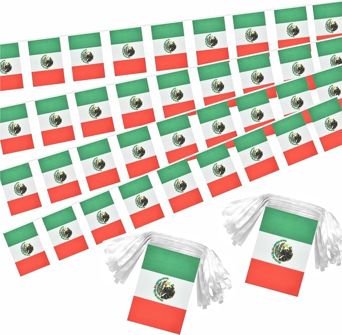 2 Pack Mexico Flag Banner String Small Mini 66 Feet 60 Pcs Mexican Hanging Flags Decoration