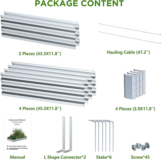 8×4×1FT Galvanized Raised Garden Bed Kit, PETNOZ Easy Quick Setup Raised Garden Boxes Outdoor With Metal Stake To Fix, Optional Size Rustproof Planter Box With No Bottom For Vegetables, Flowers, Herbs