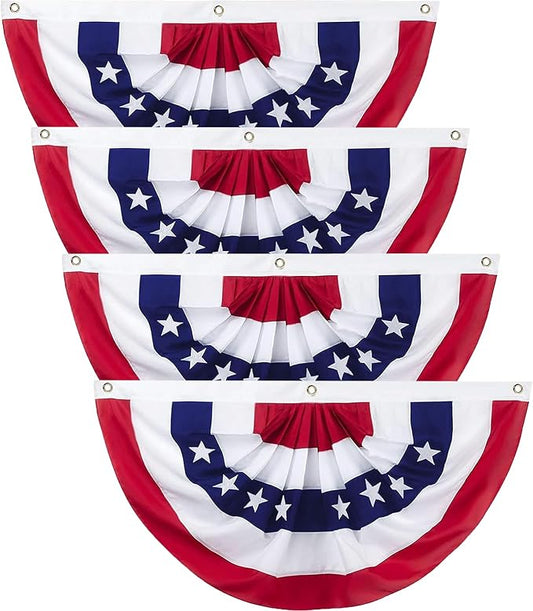 1.5x3 Ft American Flag Bunting Outdoor - USA Patriotic Pleated Half Fan Flag Banner for Porch 4th of July Decorations 4 Pack