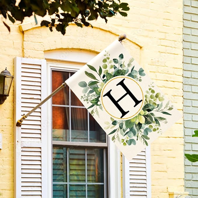 AVOIN colorlife Monogram Letter H Floral House Flag 28x40 Inch Double Sided Outside, Family Last Name Initial Yard Outdoor Decoration