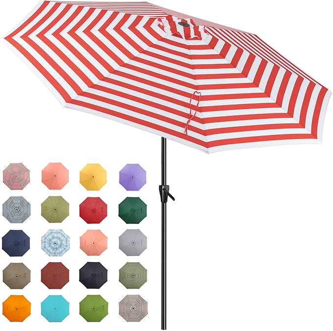 Tempera Patio Market Outdoor Table Umbrella with Push Button Tilt and Crank, Large Sun Umbrella with Sturdy Pole & Fade Resistant Canopy, Easy to Set