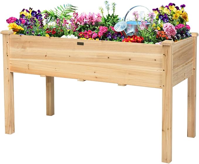 Giantex Raised Garden Bed, Wood Planter Box with Legs, Drain Holes, Elevated Garden Bed for Vegetables, Standing Garden Container Planter Raised Beds for Backyard, Patio, 49" Lx23 Wx30 H