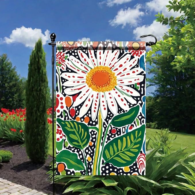 Daisy Garden Flag 12x18 Inch Double Sided Outdoor Yard Banner Bright White Flower with Colorful Leaves Spring Summer Floral Decoration for Porch Patio Lawn Garden Decor