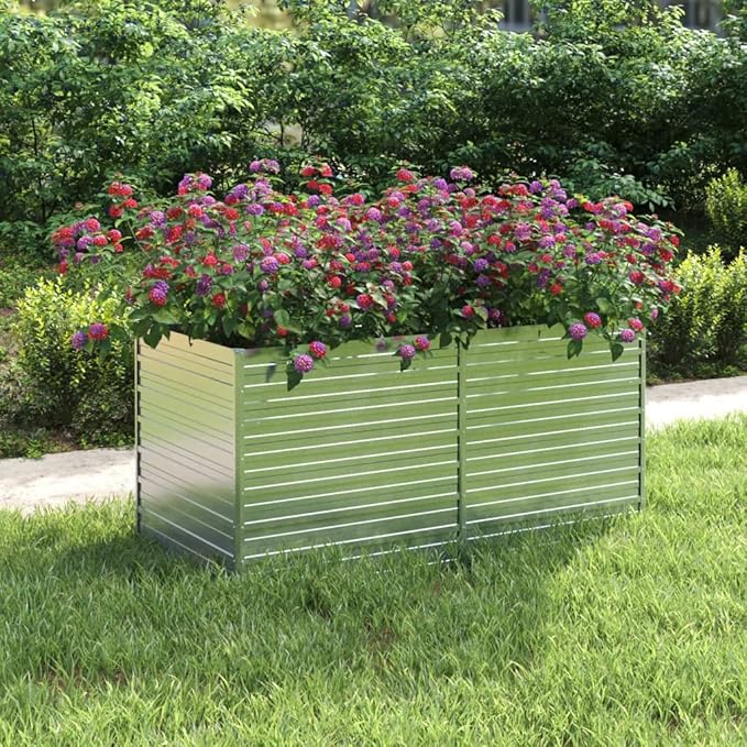 Garden Raised Bed 63"x31.5"x30.3" Galvanized Steel Silver,Raised Garden Bed,Outdoor Planters for Flower Herb Garden