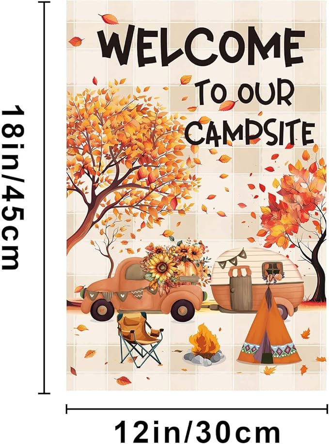 12x18inch Fall Camping Garden Flags Welcome To Our Campsite Garden Flag Double Sided Polyester Outdoor Decor Camping Flags For Campsite Home Yard Party Decoration (CP6)