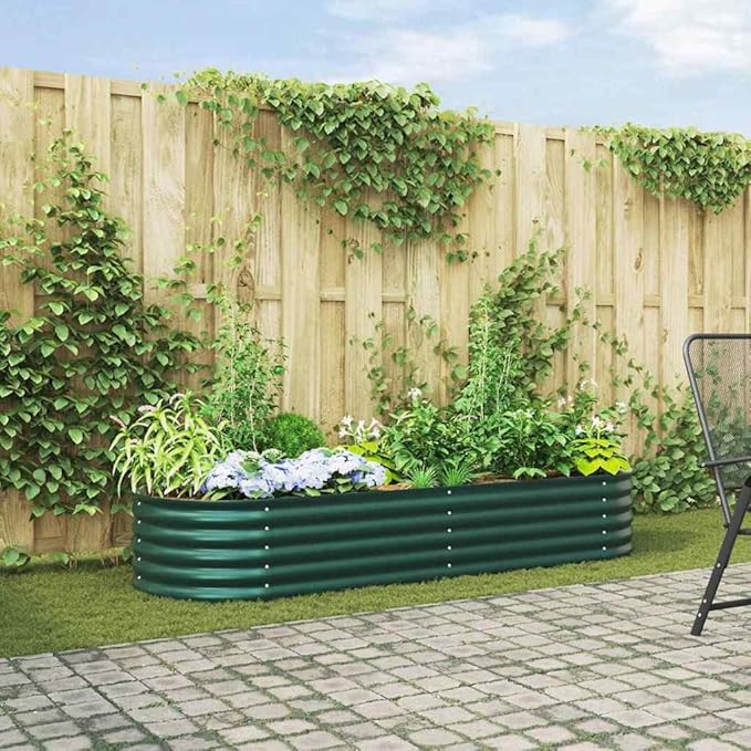 vidaXL Oval Galvanized Steel Raised Bed for Outdoor Planting | 94.5 X 31.5 17.3 in Durable Modern Design Perfect for Veggies and Flowers in Gardening