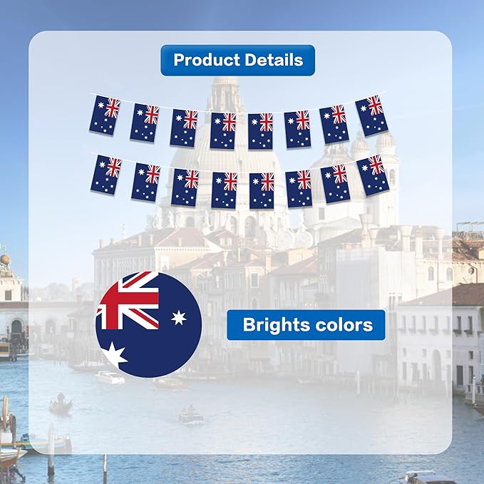 Australia Flags Australian Small Mini Hanging Flags Pennant Banner Decorations For Schools,National Sports Events, Grand Opening,Patriotic Festival, Party, 20Ft 20 PCS