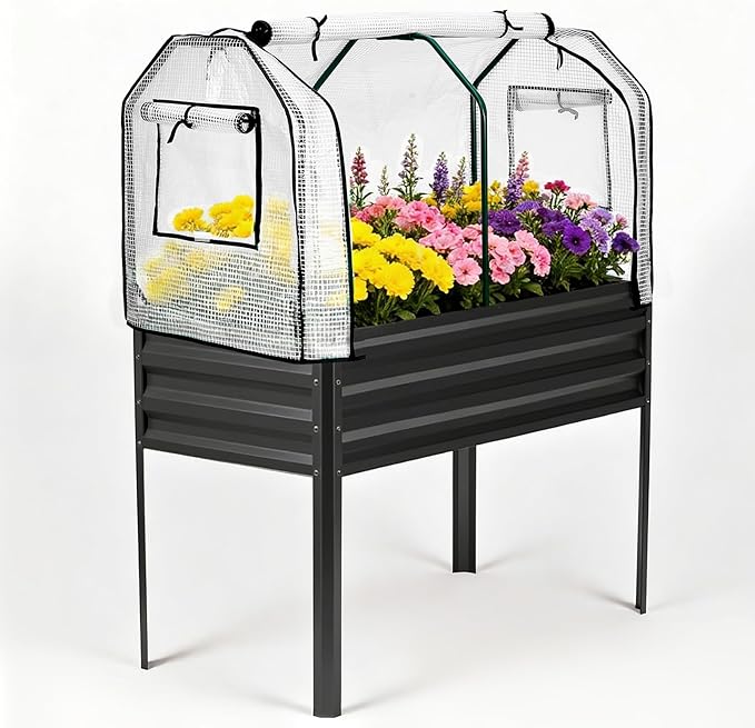 Garvee Large Raised Garden Bed with Cover, 48x24x55 in Galvanized Elevated Planter Box with Legs, 400Lb Capacity for Patio, Balcony, Yard