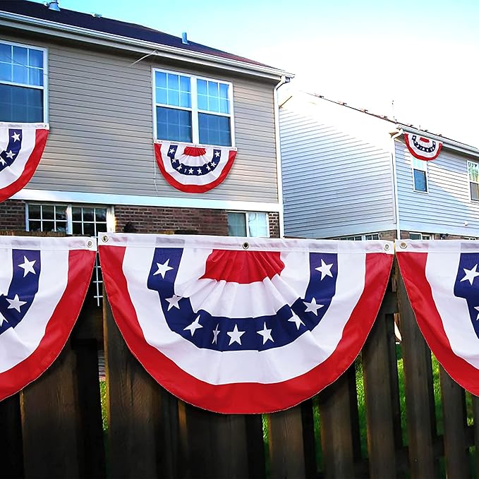2x4FT Pleated Fan Flag 2 Pack Patriotic American Bunting Flags for 4th of July/President's Day/Veterans Day/Memorial Day Decoration, 2x4 Feet with Brass Grommets (Blue Red 2PCS)