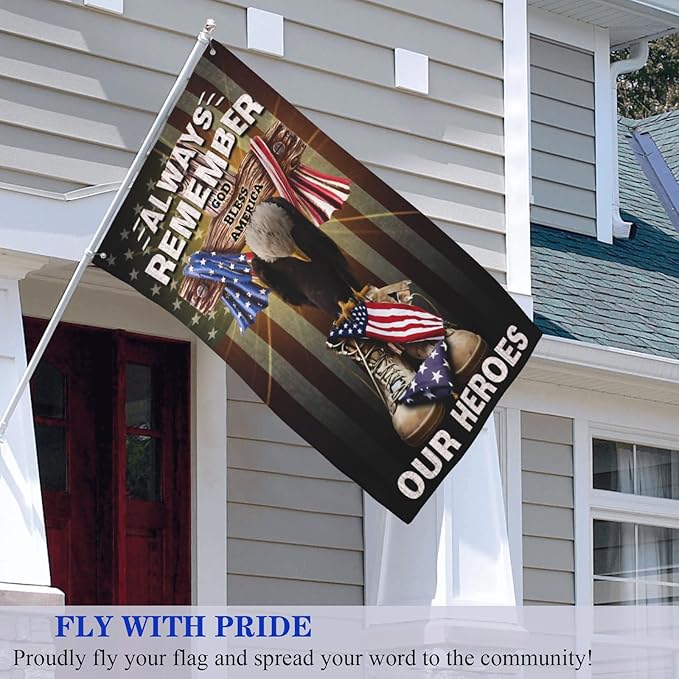 NASIAN Memorial Day Flag Always Remember Our Heroes Flags for Outside 3x5 Double Sided 4th of July Independence Day Flag Patriotic House Yard Decorations Banner
