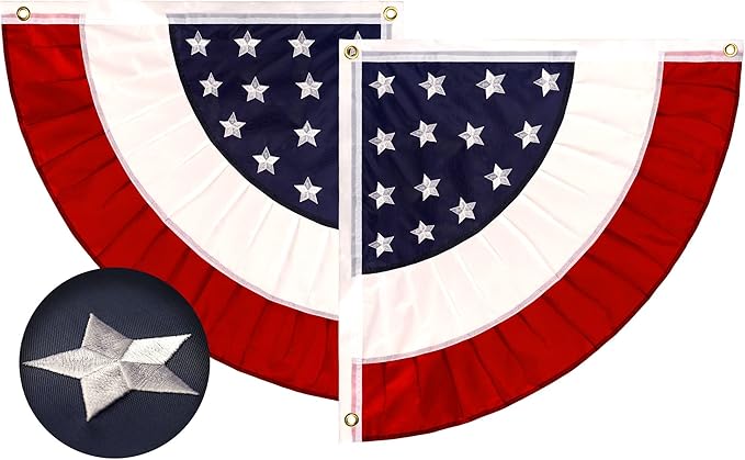 G128 USA Pleated Fan Flag Star 1.5x1.5FT Center Quarter Circle Patriotic 4th of July Decoration Embroidered Polyester Stars and Stripes