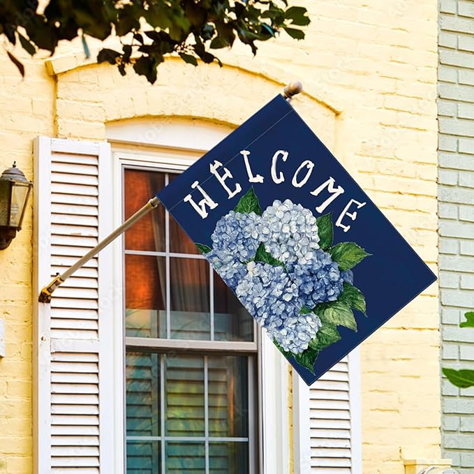 AVOIN colorlife Hydrangea Spring Summer House Flag 28x40 Inch Double Sided Outside, Seasonal Floral Welcome Yard Outdoor Flag