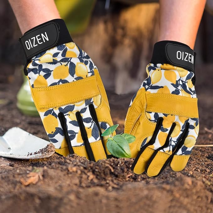 Cowhide Leather Thorn Proof & Puncture Resistant Gardening Gloves for Women and Men, Touchscreen Compatible Working Gloves for Weeding, Digging, Planting, Gardening Gifts for Women (Small)