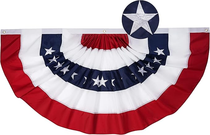 FRF FLAG American Flag Bunting 2x4 Ft, Embroidered Patriotic Bunting Flags, 4th of july Decorations Outdoor, with 3 Brass Grommets…