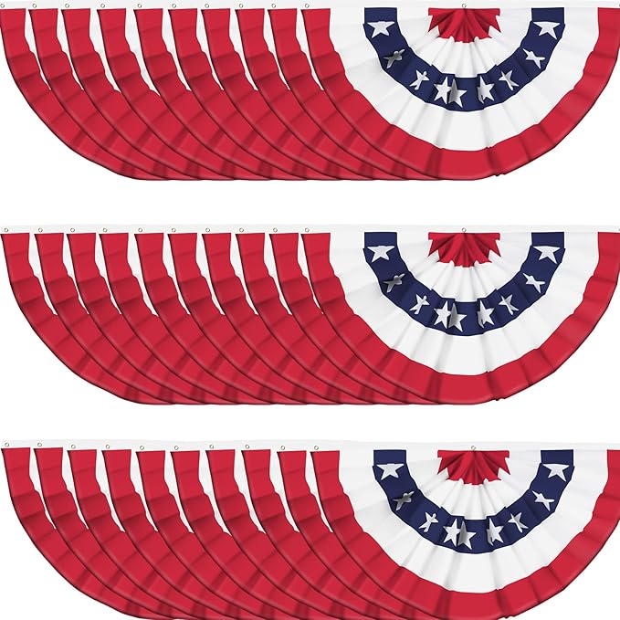 USA Pleated Fan Banner Patriotic Half Fan Flag with Canvas Header and Brass Grommets for 4th of July Memorial Day Indoor Outdoor Decoration (30, 1.5x3 Feet)