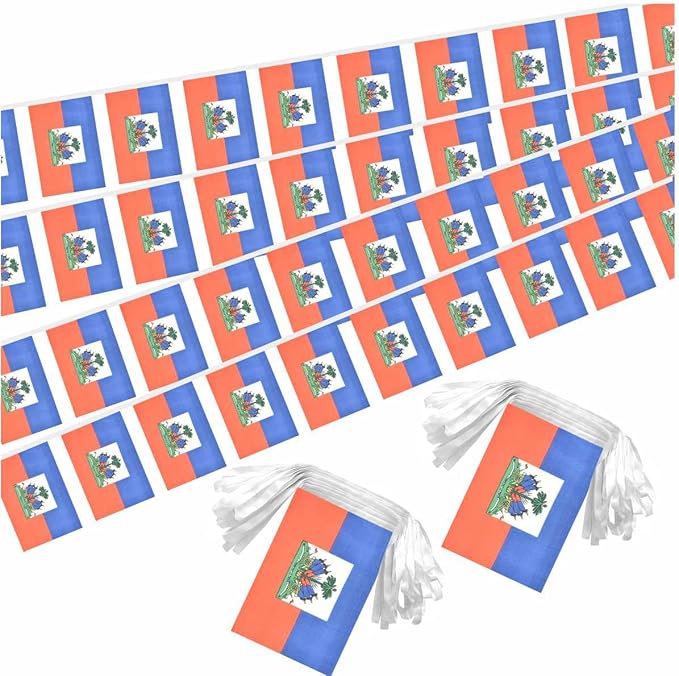 2 Pack Haiti Flag Banner String Small Mini 66 Feet 60 Pcs Haitian Hanging Flags Decoration