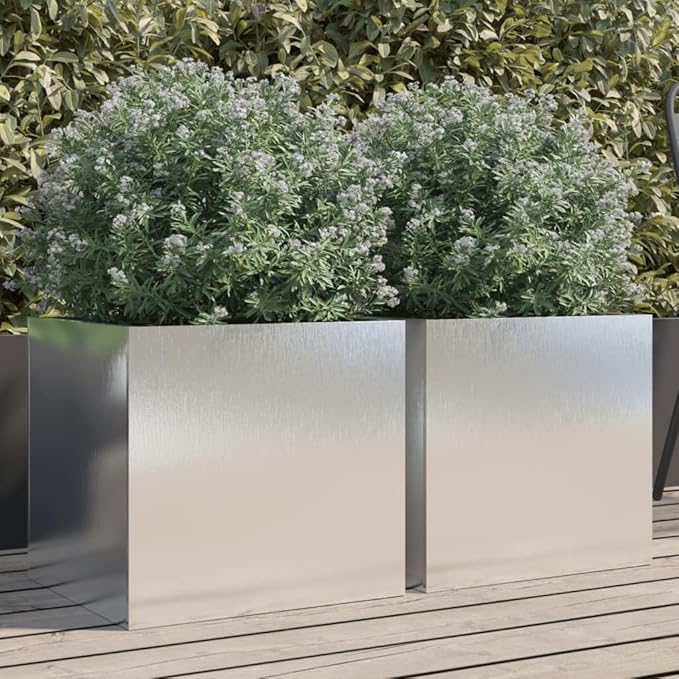 Planters,Multifunctional Raised Bed,Plant Privacy Fence,Balcony Planter Beds,Herb Planters,Greenhouse Planter,for Herbs,Flowers,Outdoor,Vegetables,2 pcs Silver 16.5"x15.7"x15.4" Stainless Steel