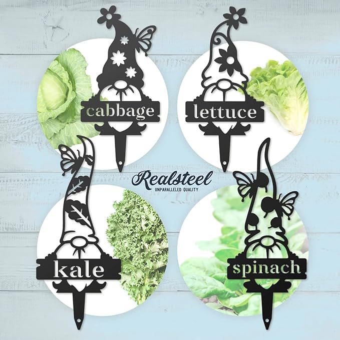 RealSteel Gnome Plant Markers Metal Garden Stakes | Outdoor Garden Labels & Plant Tags for Vegetables & Herbs | Decorative Yard & Raised Bed Garden Signs | Gardening Gift | Made in USA - Dill