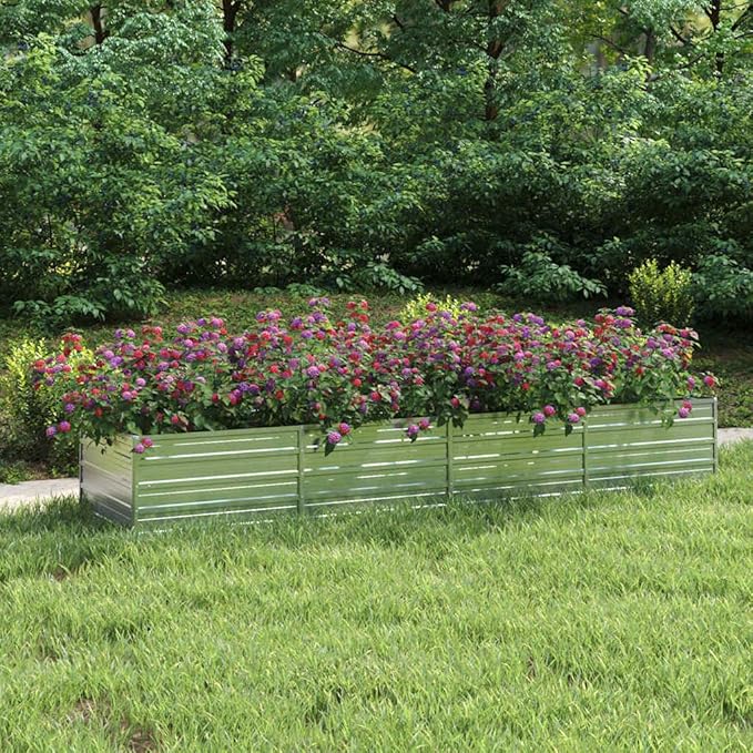 Large Galvanized Steel Raised Garden Bed, Silver Rectangular Outdoor Planter Box for Vegetables, Herbs, Flowers, 126x31.5x17.7 Inch