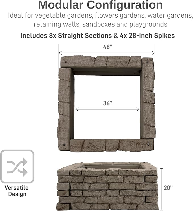 RTS Home Accents Rock Lock Raised Garden Bed Kit, 48" Square