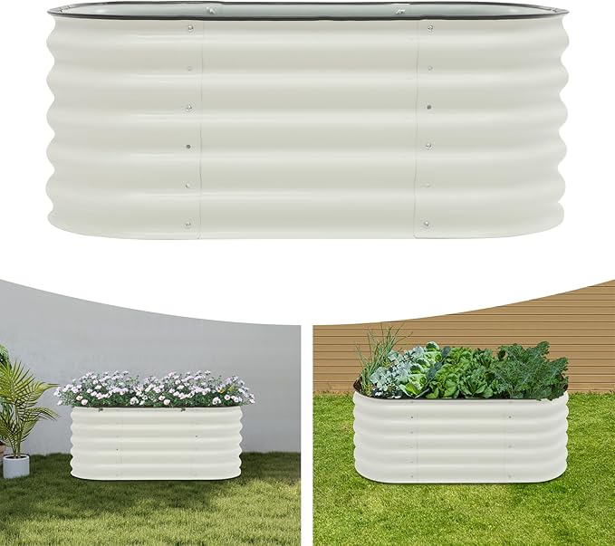 3.45x2ft Round Raised Garden Bed, 17'' Tall Outdoor Garden Planter Box, Modular Metal Raised Bed Kit for Vegetables,Fruits,Herbs, Flowers (3.45x2x1.4ft)