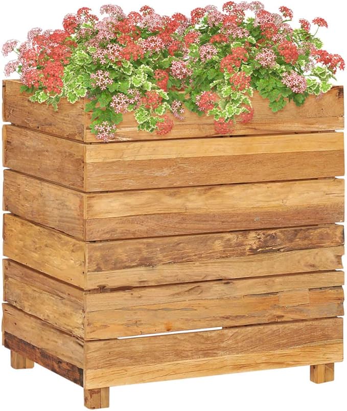 Raised Bed 19.7"x15.7"x21.7" Solid Wood Teak and Steel,Raised Garden Bed,Outdoor Planters for Flower Herb Garden