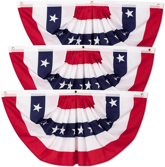 1.5 x 3 FT Fourth of July Decorations, 2 PCS 4th of July Banner, Patriotic Bunting US Pleated Fan Flags American Flag USA 250th Anniversary Independence Day Memorial Day Outside Home Yard Porch Decor