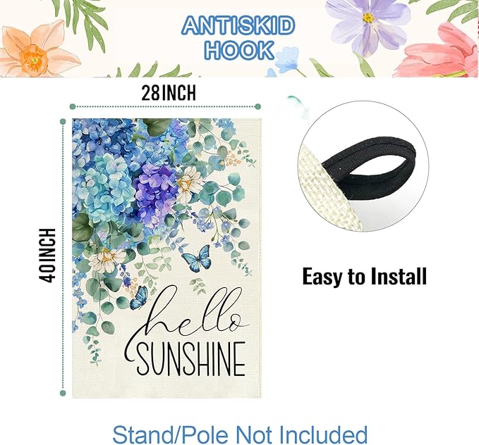 Baccessor Hydrangea House Flag 28 X 40 Inch, Blue Summer Double Sided Burlap Welcome Large Yard Flag Seasonal Holiday Lawn Proch Outdoor Outside Decor