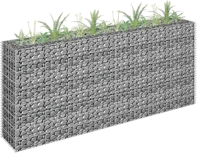 Gabion Raised Bed, Silver Galvanized Steel, Large Rectangular Outdoor Planter Box, 70.9x70.9x35.4 Inches, Durable Garden Bed for Outdoor Plants