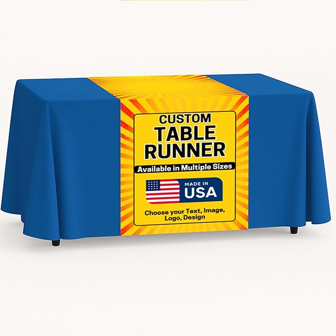 Custom Table Runner by DreamController - Personalized Table Runner with Your Photo, Text or Logo for Trade Shows, Events, Birthday, Wedding | Made in USA | Fast Delivery | Sizes 12x72 24x72 36x72 Inch