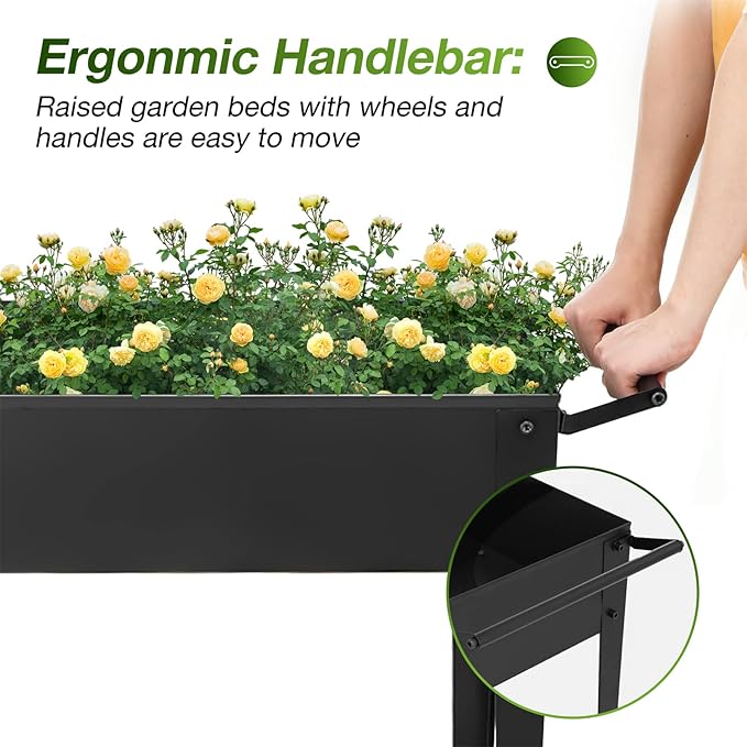 GARFANS Raised Garden Bed, Metal Raised Planter Box Outdoor with Legs, 2 Wheels and Shelf, Elevated Garden Bed Box for Vegetable Indoor Herb Flower Backyard Patio, 40" L x 16" W x 31.5" H