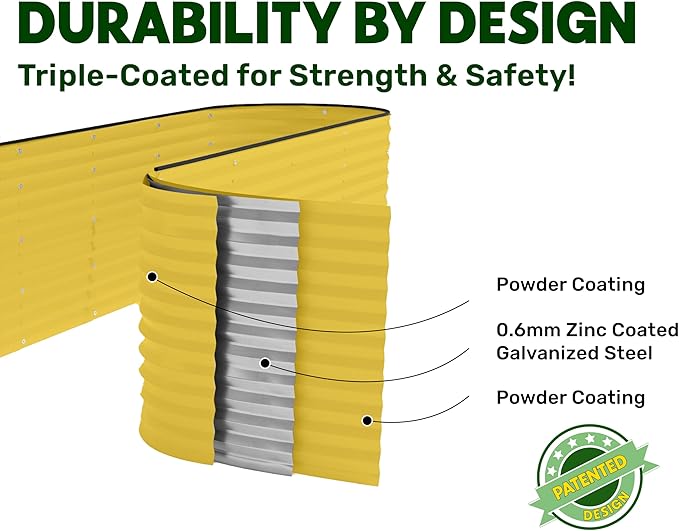 9-in-1 Galvanized Raised Garden Beds Outdoor // 8×2×2.5 ft Modular Planter for Gardening, Vegetables, Flowers // 32" Extra Tall Metal Raised Garden Bed (Yellow) // Patented Design Planter Box
