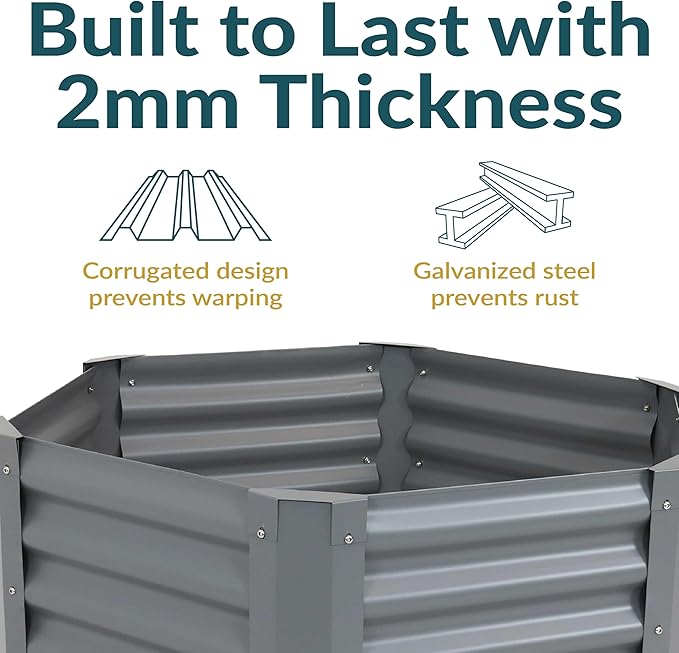 Sunnydaze Galvanized Raised Garden Bed Outdoor - Metal Planter Box for Gardening Vegetables and Plants - 16.25" H Hexagon - Gray