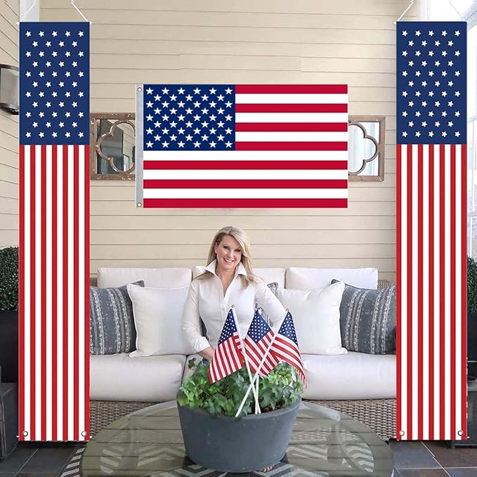 4 th of July Decorations Outdoor American Flag Wall Hanging Banners(2 Pcs)