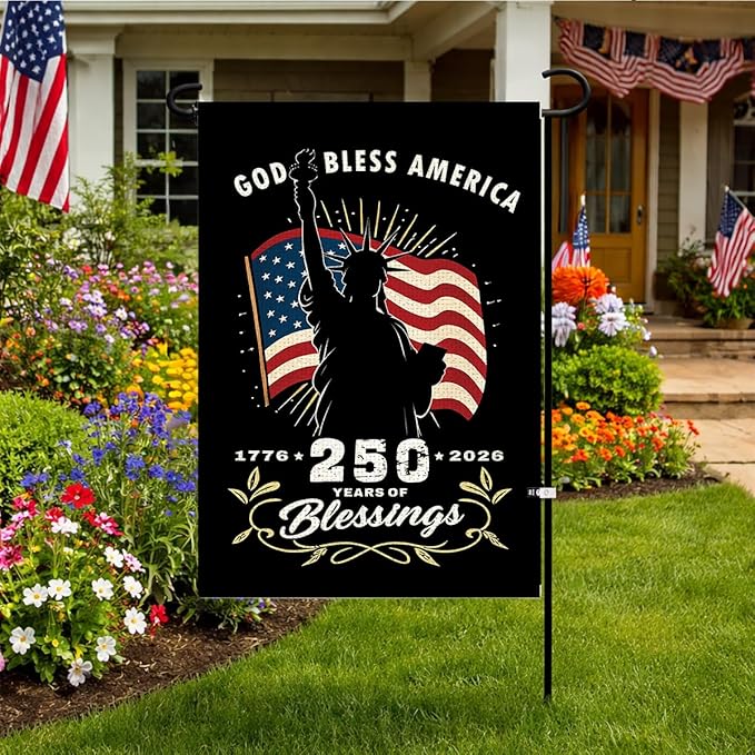 250th Anniversary USA Garden Flag for Outside 1776-2026 Patriotic American Flag Double-Sided Waterproof Yard Flag 12x18 Inch 4th of July Decorations USA 250th Merchandise God Bless America 4