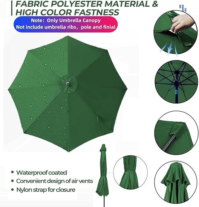 9ft Patio Umbrella Replacement Canopy Only,Outdoor Table Market Yard Umbrella Top for Outdoor Umbrella Canopy with 8 Ribs