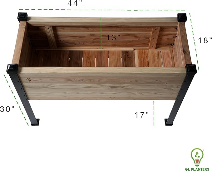 Cedar Raised Garden Bed, 44L x 18W x 30H inches, Built-in Drainage, No-Bend Gardening