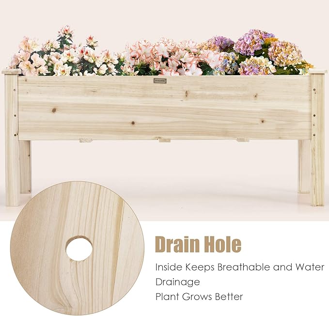Giantex Raised Garden Bed, Wood Planter Box with Legs, Drain Holes, Elevated Garden Bed for Vegetables, Standing Garden Container Planter Raised Beds for Backyard, Patio