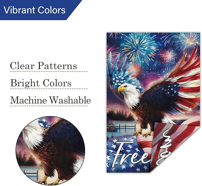 Louise Maelys 4th of July Garden Flag Freedom Bald Eagle Independence Day 28x40 Inch Double Sided Welcome Stars and Stripes Large Burlap Yard Sign Outside Outdoor House Decor