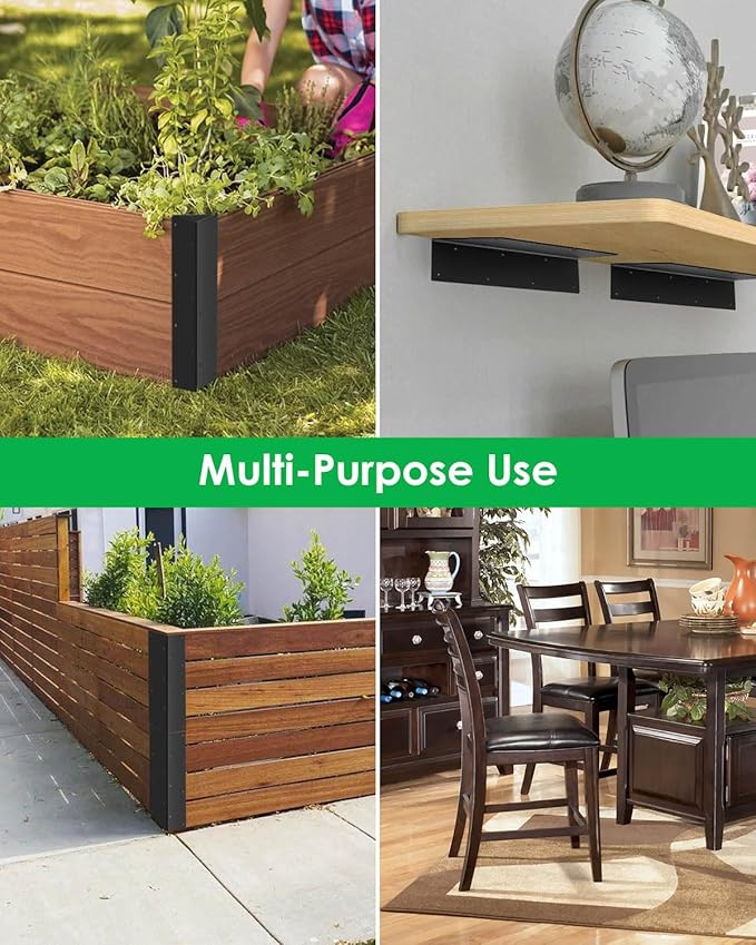 4 Pcs Garden Bed Corner Brackets with Corner Codes, 11" x 3" x 3" Rust Resistant Metal Raised Bed Brackets for Planter Box, Raised Bed Corners Connectors with Securing Lip Fits Wooden Garden Edging Fu