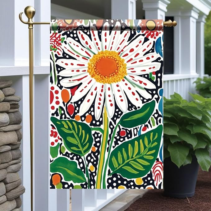 Daisy Garden Flag 12x18 Inch Double Sided Outdoor Yard Banner Bright White Flower with Colorful Leaves Spring Summer Floral Decoration for Porch Patio Lawn Garden Decor