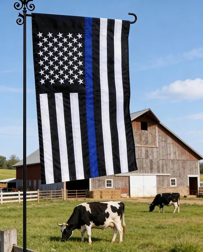2 Pack Thin Blue Line American Garden Flag 12x18 Inch - Embroidered Stars Double Edge Sewing, Black White and Blue Police Flag to Honor Law Enforcement Officers