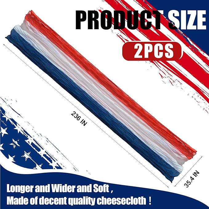 2 PCS 3 * 20ft Patriotic Bunting Banner 4th of July American Bunting Flag Red White and Blue Banner Outdoor Decoration for Independence Day Party Labor Day Veterans Day Memorial Day Porch Yard Door