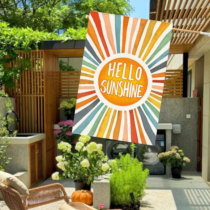 RABUSOFA Hello Sunshine Summer Classic House Flag 28x40 Inch Double Sided Outside,Party Holiday Burlap Yard Outdoor Decoration Large