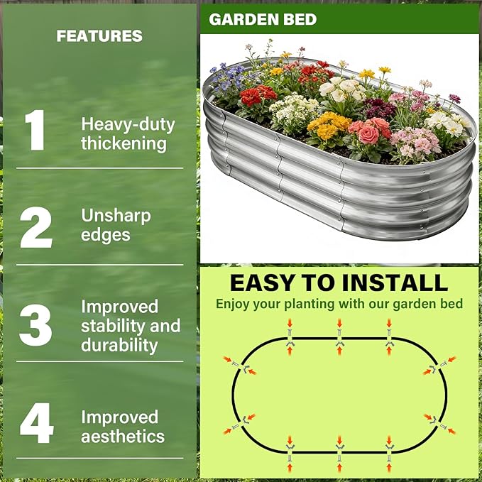 HGD Raised Garden Bed Kit, 4x2x1 ft Galvanized Planter Box Outdoor Large Metal Raised Beds for Gardening Vegetables Flower Herb (Classic Silver)