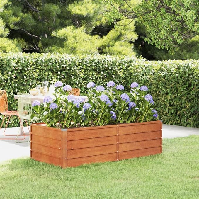 Garden Raised Bed Rusty Brown Corten Steel pots for Plants Porch Decor for Indoor Outdoor 63 x 31.5 x 17.7 in