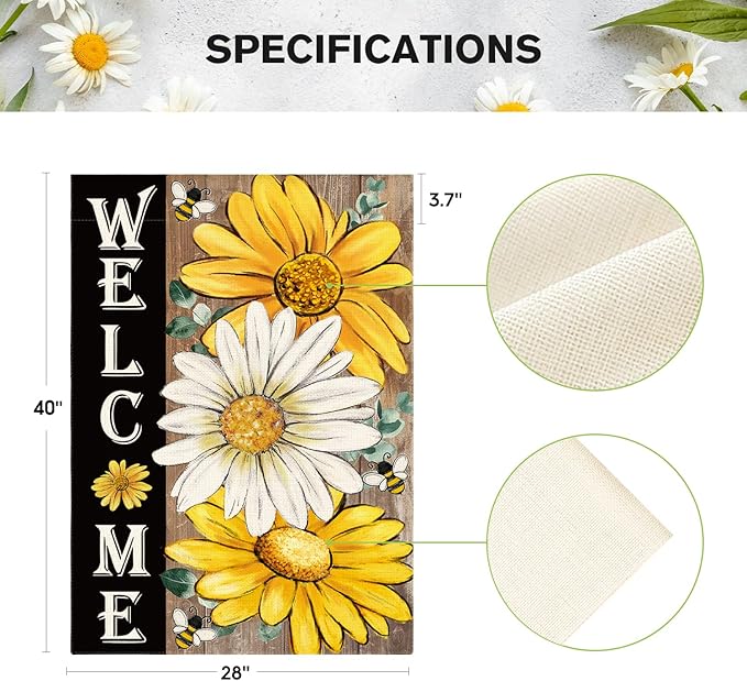 AVOIN colorlife Summer Floral House Flag 28x40 Inch Double Sided Outside, Daisy Sunflower Welcome Seasonal Yard Outdoor Flag